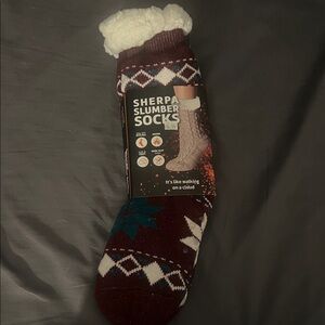 New Sherpa Slumber Socks - Burgundy and Teal.